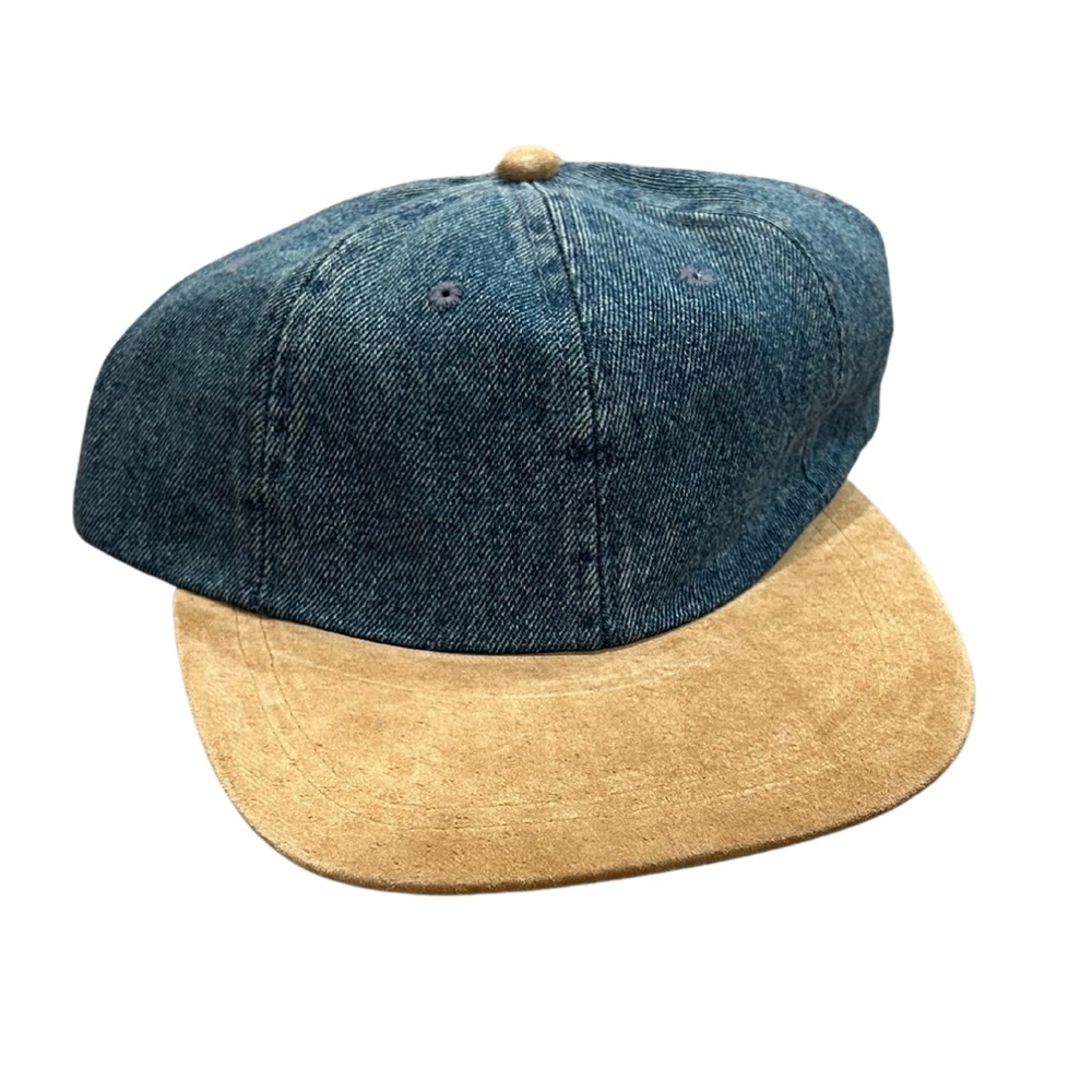 Men's Blue Denim & Tan Suede Cap - Classic Two-Tone Baseball Hat